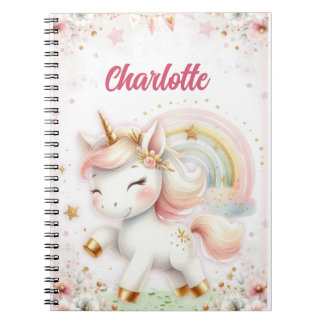 Cuaderno Magical Rainbow Pink Unicorns Spiral Notebook wate