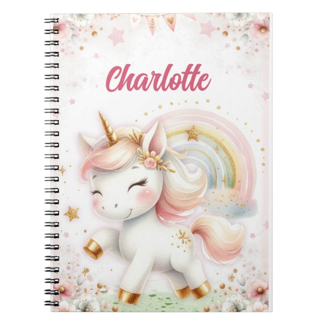 Cuaderno Magical Rainbow Pink Unicorns Spiral Notebook wate (Frente)