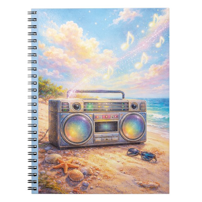 Cuaderno Magical Retro Boombox Playing Music On Beach (Frente)