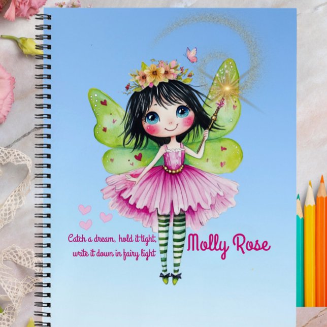 Cuaderno Mágico Personalizado de Hada Azul para Ni (Personalized Blue Fairy Notebook for Kids – Custom Name Journal with Magical Fairy Quote)