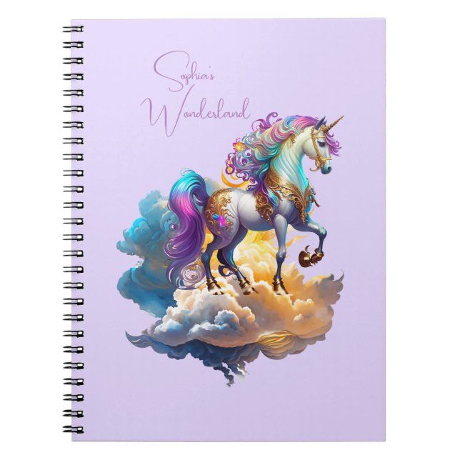 Cuaderno Magníficas nubes de fantasía unicornio cumpleaños  (Frente)