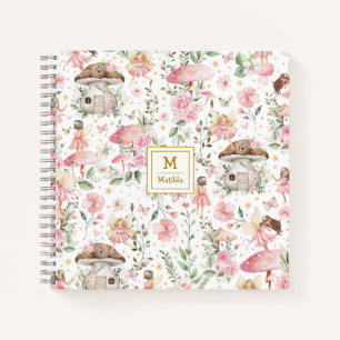 Cuaderno Magnífico Bosque Hadas de Hadas Pink Floral Jardín
