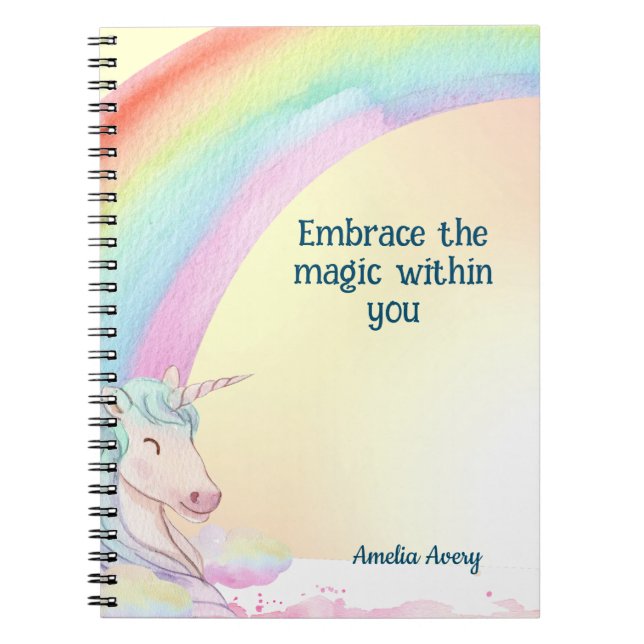 Cuaderno Magnífico lindo unicornio y nombre arcoiris person (Frente)