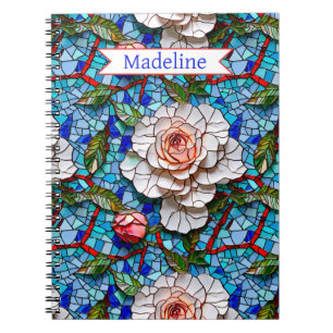 Cuaderno Magnífico patrón de flores de mosaico personalizad