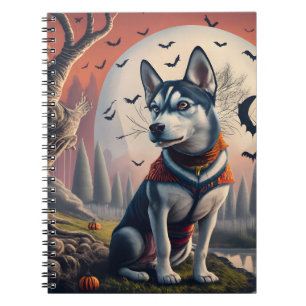 Cuaderno Magnífico Perro Husky Tocante Halloween