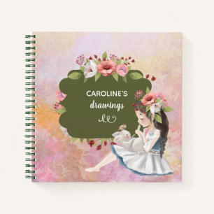 Cuaderno Magnífico portátil Chica, conejo y flores