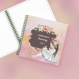 Cuaderno Magnífico portátil Chica, conejo y flores