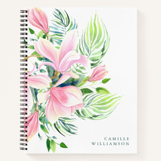 Cuaderno Magnolia acuarela flor en rosa personalizado (Anverso)