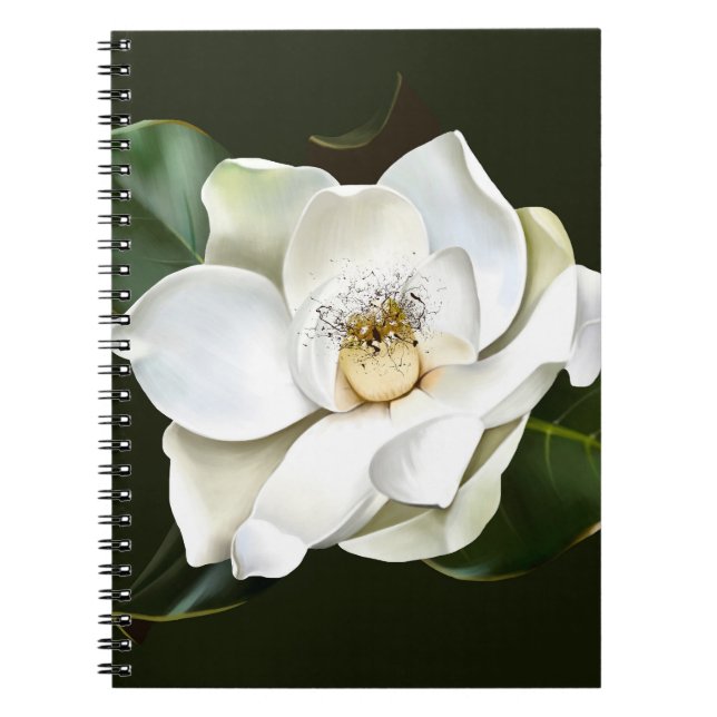 Cuaderno Magnolia blanca cierra fondo verde (Frente)