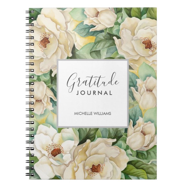 Cuaderno Magnolia floral moderna Gratitude Journal Name (Frente)