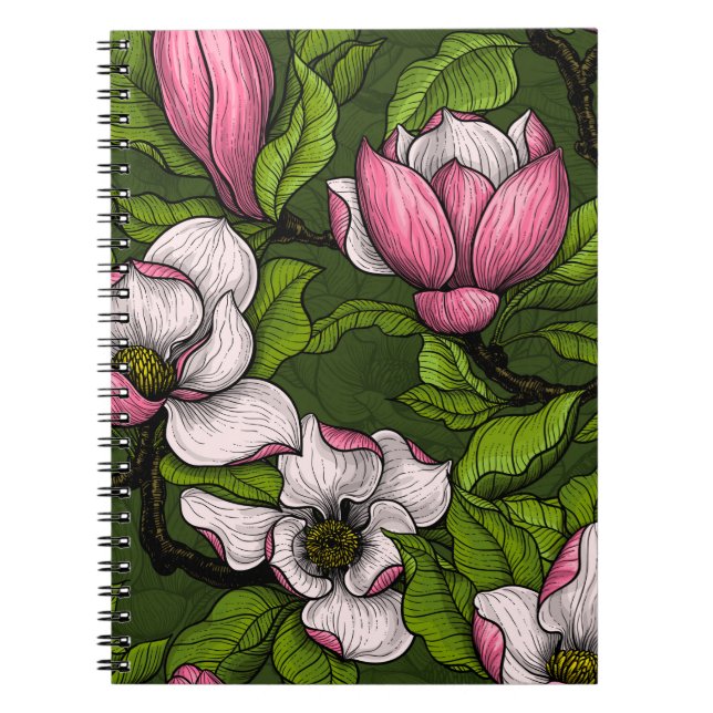 Cuaderno Magnolia floreciente en verde oscuro (Frente)