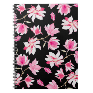 Cuaderno Magnolia romántica: acuarela negra
