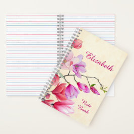 Cuaderno Magnolia Rosa Acuarela Personalizada 