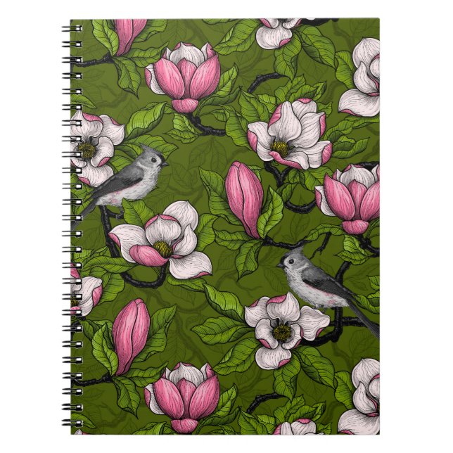 Cuaderno Magnolia y pájaro del titmouse 2 (Frente)