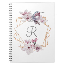 Cuaderno Magnolias Blancas Rosadas Monograma Marco Dorado P