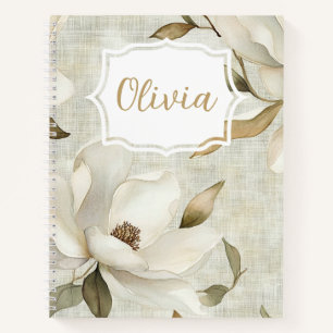 Cuaderno Magnolias de acuarela elegante y personalizada