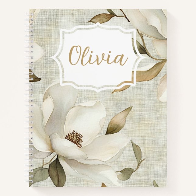 Cuaderno Magnolias de acuarela elegante y personalizada (Anverso)