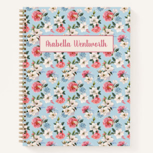 Cuaderno Magnolias y Claveles en Personalizado Azul