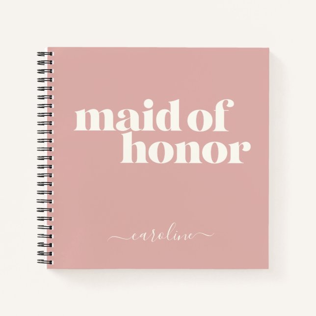 Cuaderno Maid of Honor Simple Nombre Minimalista Rubor Rosa (Anverso)