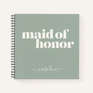 Cuaderno Maid of Honor Simple Nombre Minimalista Sage Green