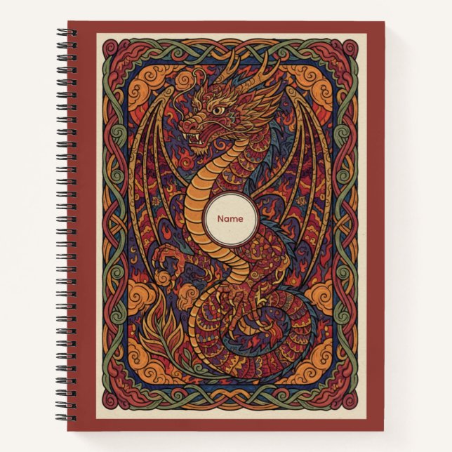 Cuaderno Majestic Red Dragon Celtic Knotwork Nooracle (Anverso)