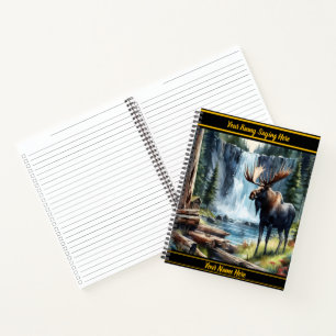Cuaderno Majestuoso alce al borde de una cascada tranquila