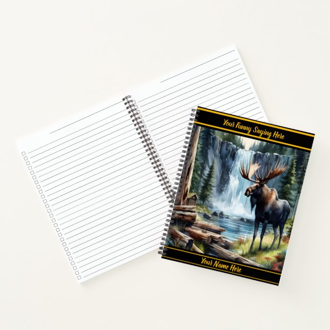 Cuaderno Majestuoso alce al borde de una cascada tranquila  (Interior)