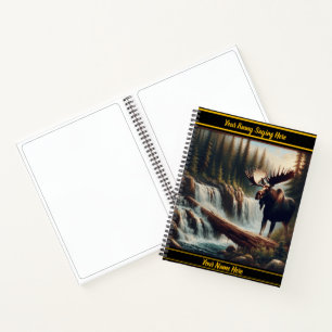 Cuaderno Majestuoso alce al borde de una cascada tranquila