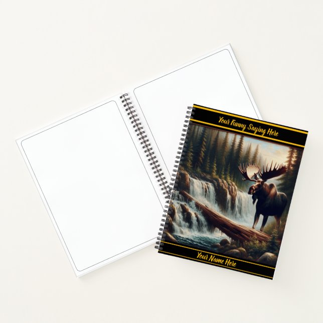 Cuaderno Majestuoso alce al borde de una cascada tranquila  (Interior)