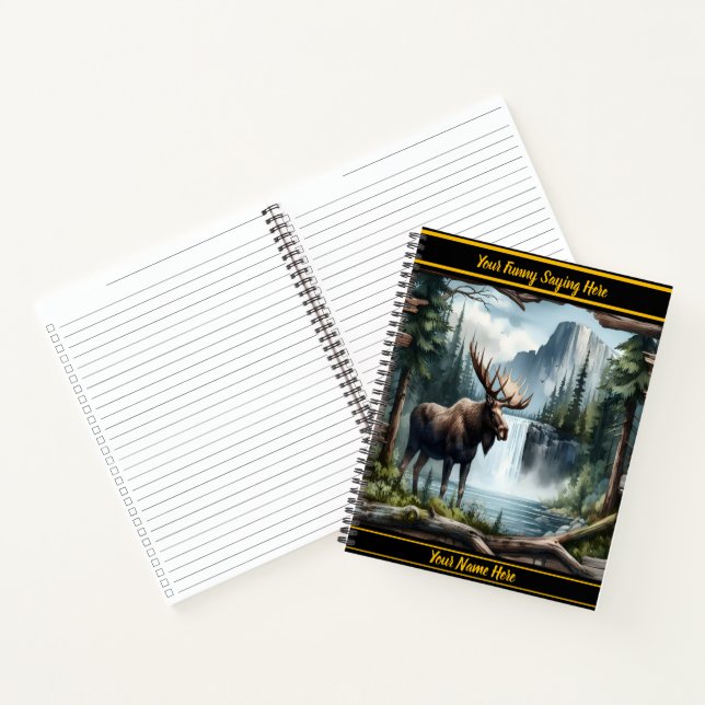 Cuaderno Majestuoso alce al borde de una cascada tranquila  (Interior)