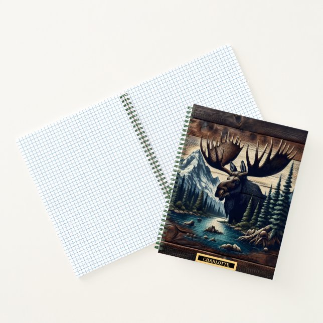 Cuaderno Majestuoso alce al borde del tranquilo río al aman (Interior)