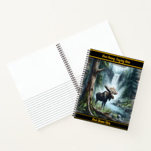 Cuaderno Majestuoso alce cerca de una tranquila cascada