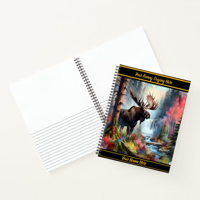 Cuaderno Majestuoso alce cerca de una vibrante cascada (Interior)