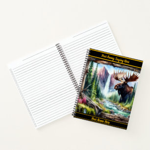Cuaderno Majestuoso alce junto a un tranquilo arroyo montañ