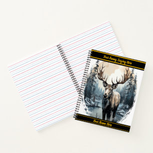 Cuaderno Majestuoso alce junto a un tranquilo lago forestal