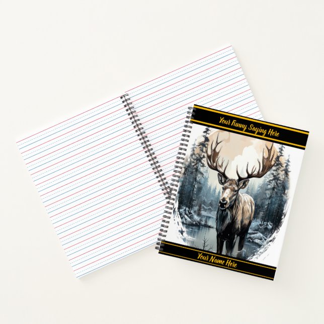 Cuaderno Majestuoso alce junto a un tranquilo lago forestal (Interior)