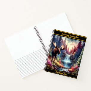 Cuaderno Majestuoso alce junto a una cascada tranquila al a