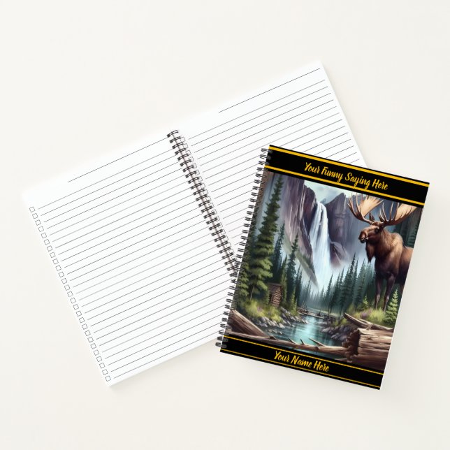 Cuaderno Majestuoso alce junto a una cascada tranquila en u (Interior)