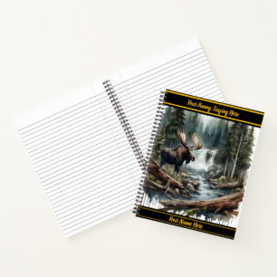 Cuaderno Majestuoso alce junto a una tranquila cascada fore