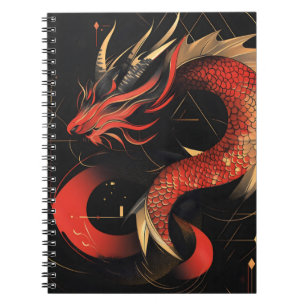 Cuaderno Majestuoso Arte Dragón Chino Rojo y Oro