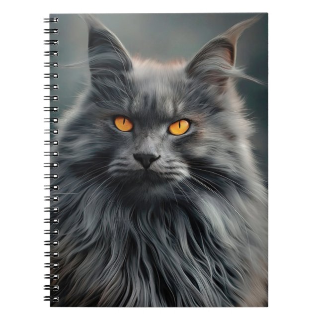 Cuaderno Majestuoso diseño de retratos de gatos de larga du (Frente)
