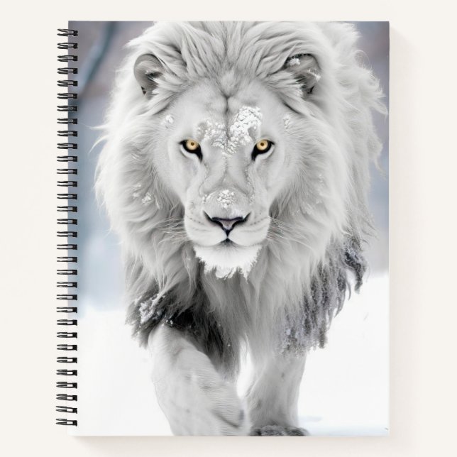 Cuaderno Majestuoso león blanco en el diseño invernal de la (Anverso)