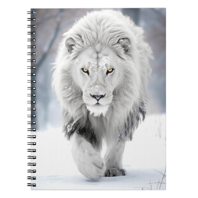 Cuaderno Majestuoso león blanco en el diseño invernal de la (Frente)