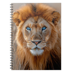 Cuaderno Majestuoso León Macho con Ojos Azules Brillantes