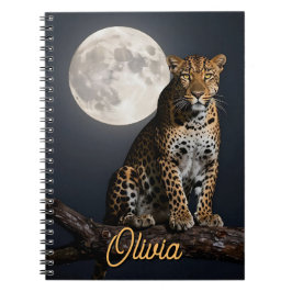 Cuaderno Majestuoso Leopardo y Luna Llena Personalizado