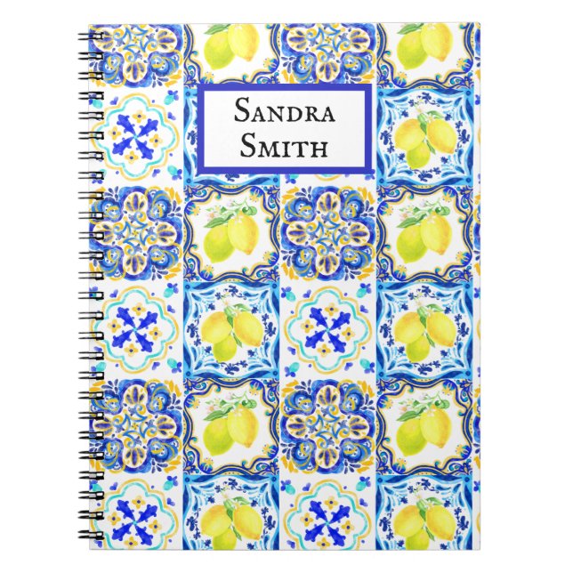 Cuaderno Majolica Azulejo Azulejo de limón mediterráneo (Frente)