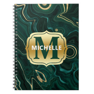 Cuaderno Malaquita verde oscuro y vetas de estrato de lámin
