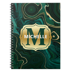 Cuaderno Malaquita verde oscuro y vetas de estrato de lámin