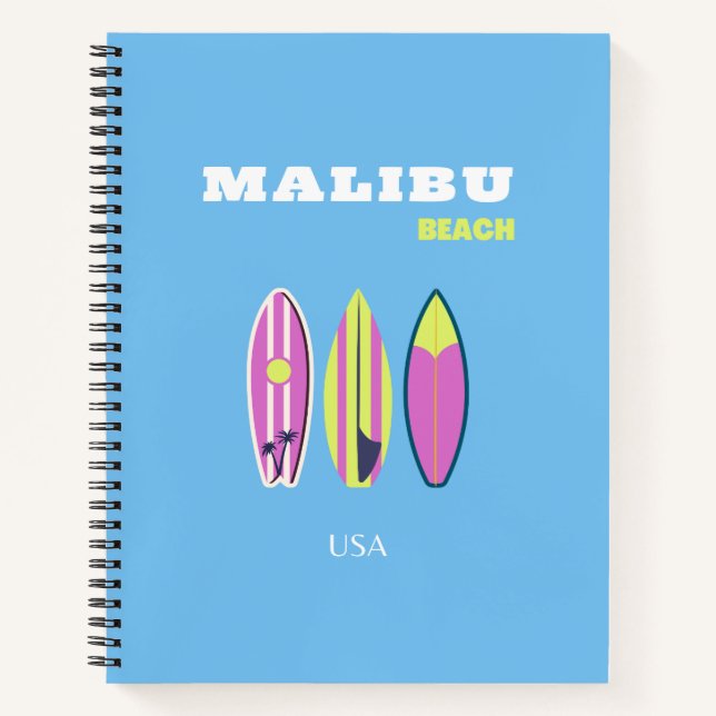 Cuaderno Malibu, Playa de Malibu, Tropical, Preppy, Azul (Anverso)