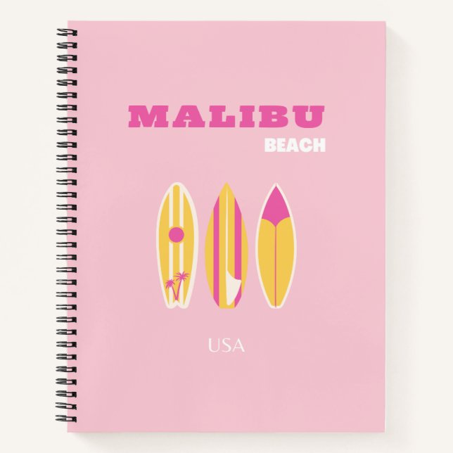 Cuaderno Malibu, Playa Malibu, Preppy, Rosa (Anverso)